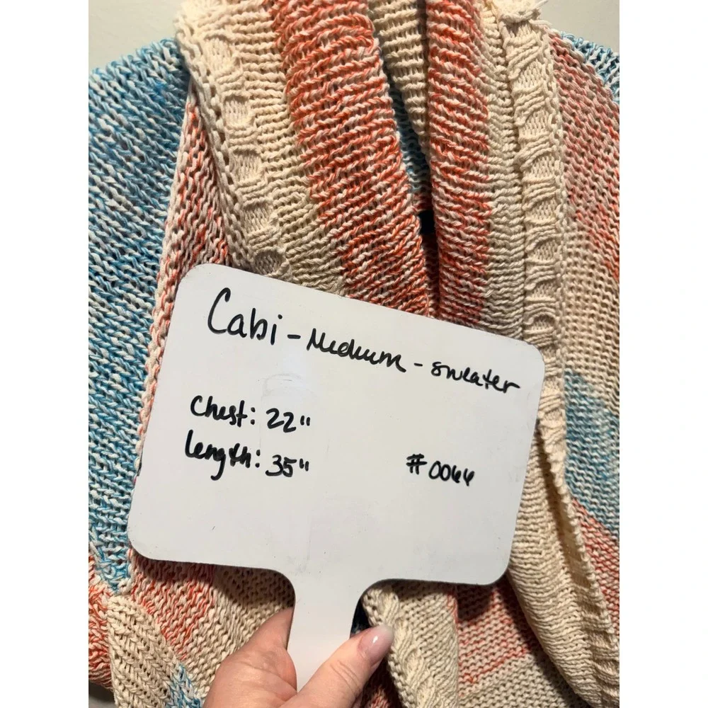 Cabi Multi Color Striped Sleeveless Cardigan Vest Shawl Collar Medium 0066 - Picture 6 of 6
